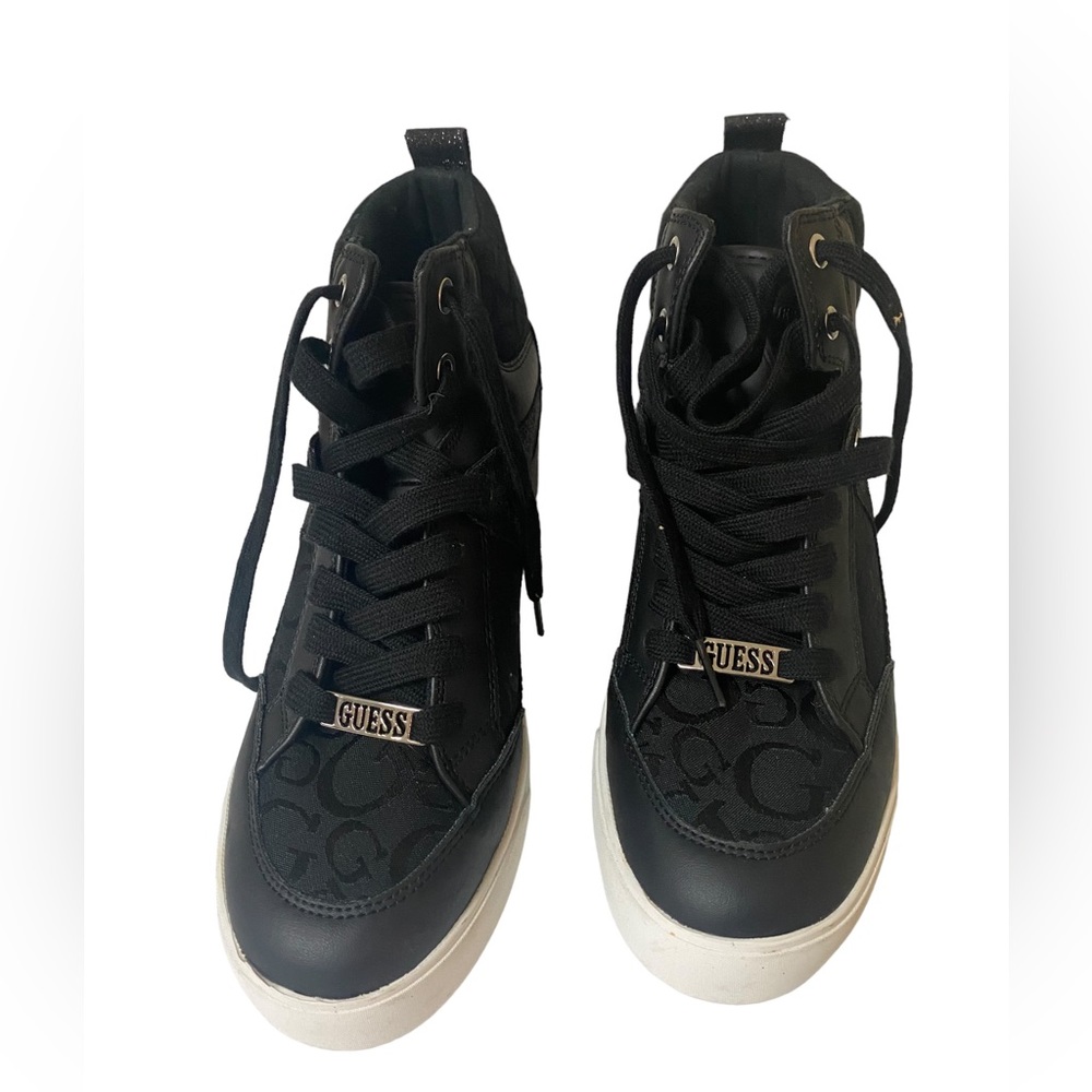 Guess High-top, Wedge heels Sneakers, Size 9M, sparkle Black